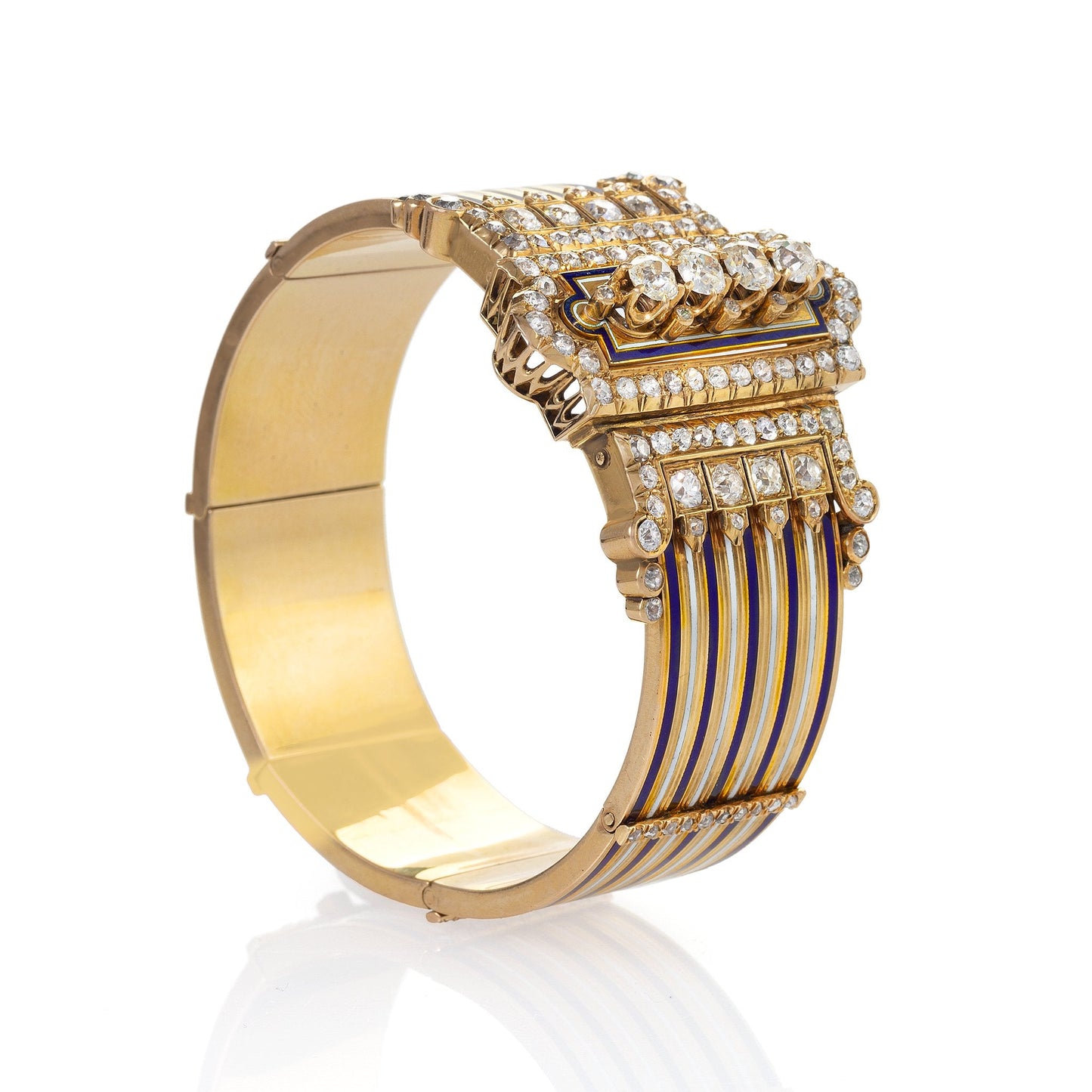 French Diamond and Enamel “Jarretière” Bangle Bracelet