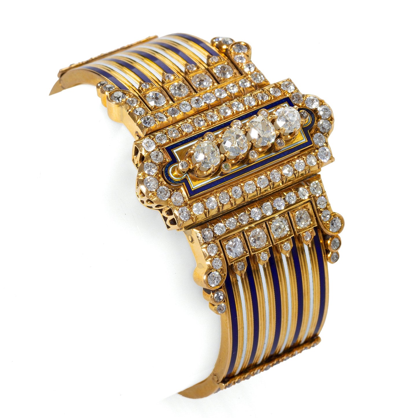 French Diamond and Enamel “Jarretière” Bangle Bracelet