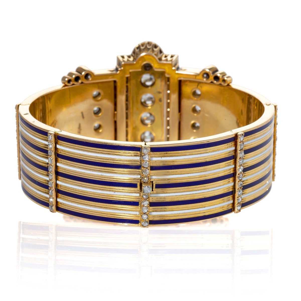 French Diamond and Enamel “Jarretière” Bangle Bracelet