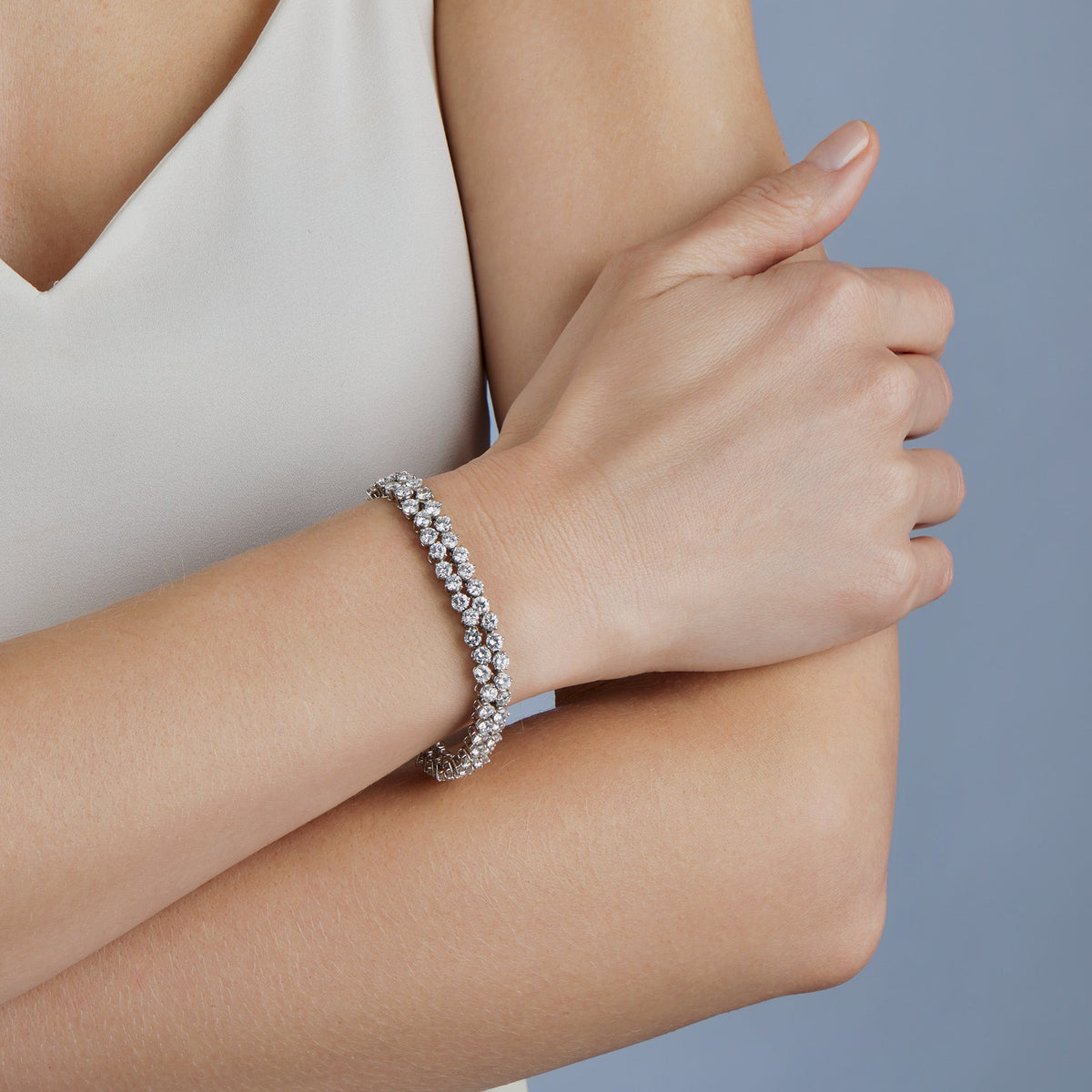 French Platinum and Diamond Double Line Bracelet, Bijouterie Bouchet