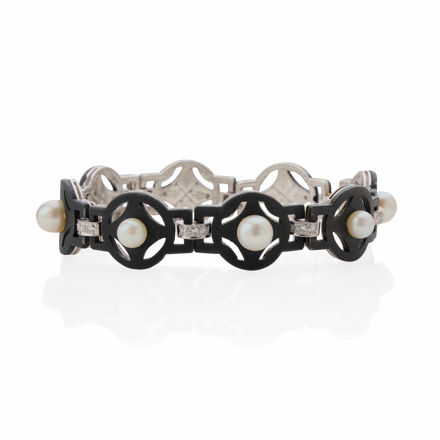 G.T. Marsh & Co. Blackened Steel, Diamond and Cultured Pearl Bracelet