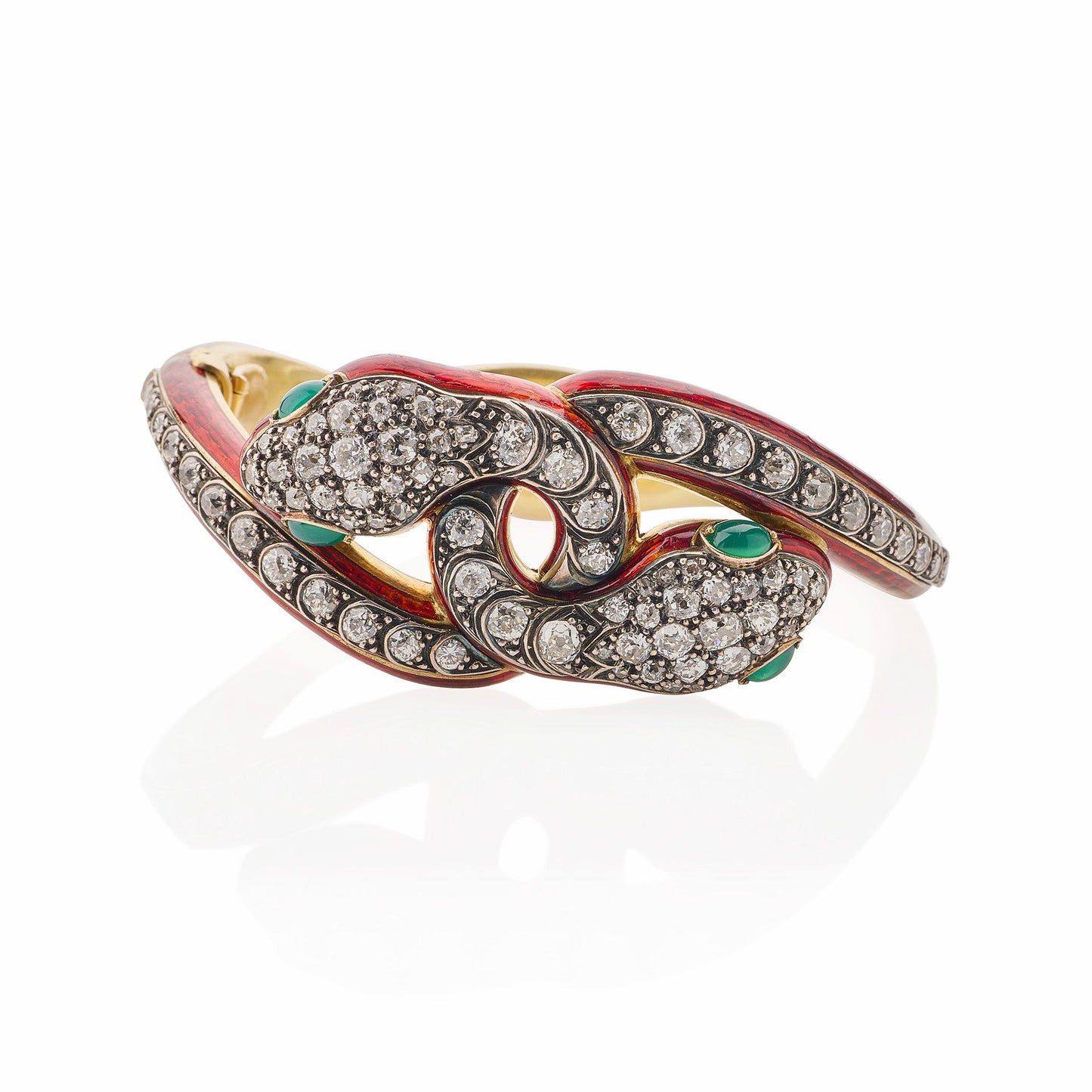 Antique Diamond and Enamel Snake Bracelet