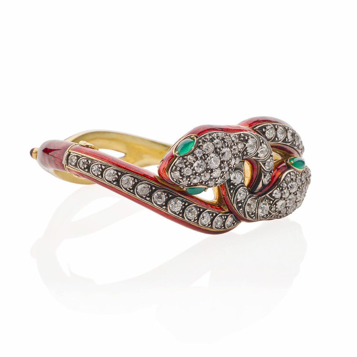 Antique Diamond and Enamel Snake Bracelet