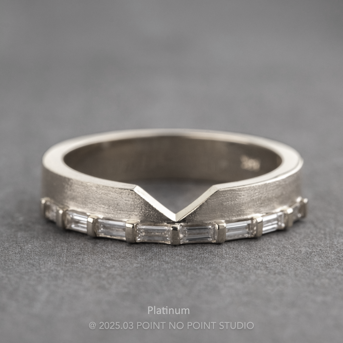 Ellipse Wedding Ring, Baguette Diamond, 4mm Matte Finish