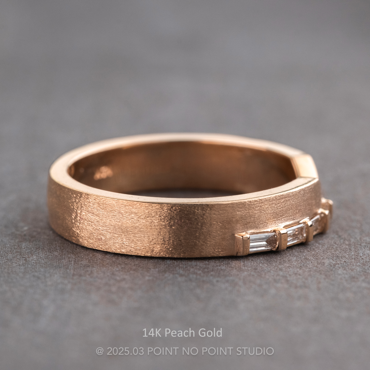 Ellipse Wedding Ring, Baguette Diamond, 4mm Matte Finish