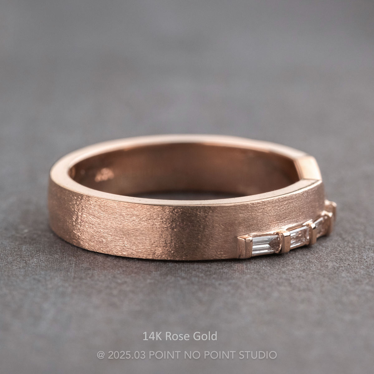 Ellipse Wedding Ring, Baguette Diamond, 4mm Matte Finish