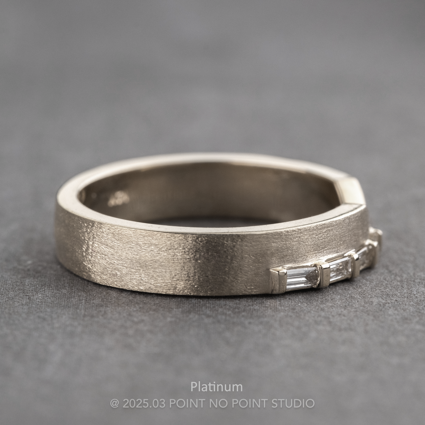 Ellipse Wedding Ring, Baguette Diamond, 4mm Matte Finish