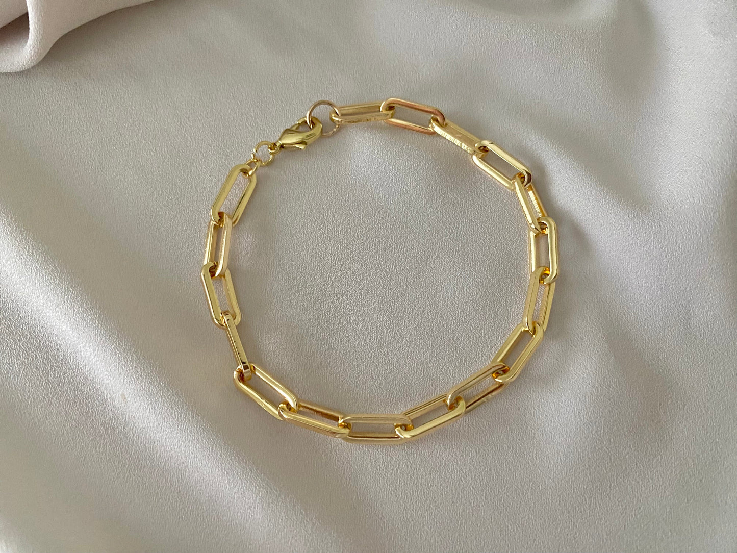 Gold Filled Paperclip Bracelet Pearl and Crystal Link Bracelet Gold Fill Bar Chain Dainty Stacking Bracelets Minimalist Jewelry Gift Idea June Birthstone