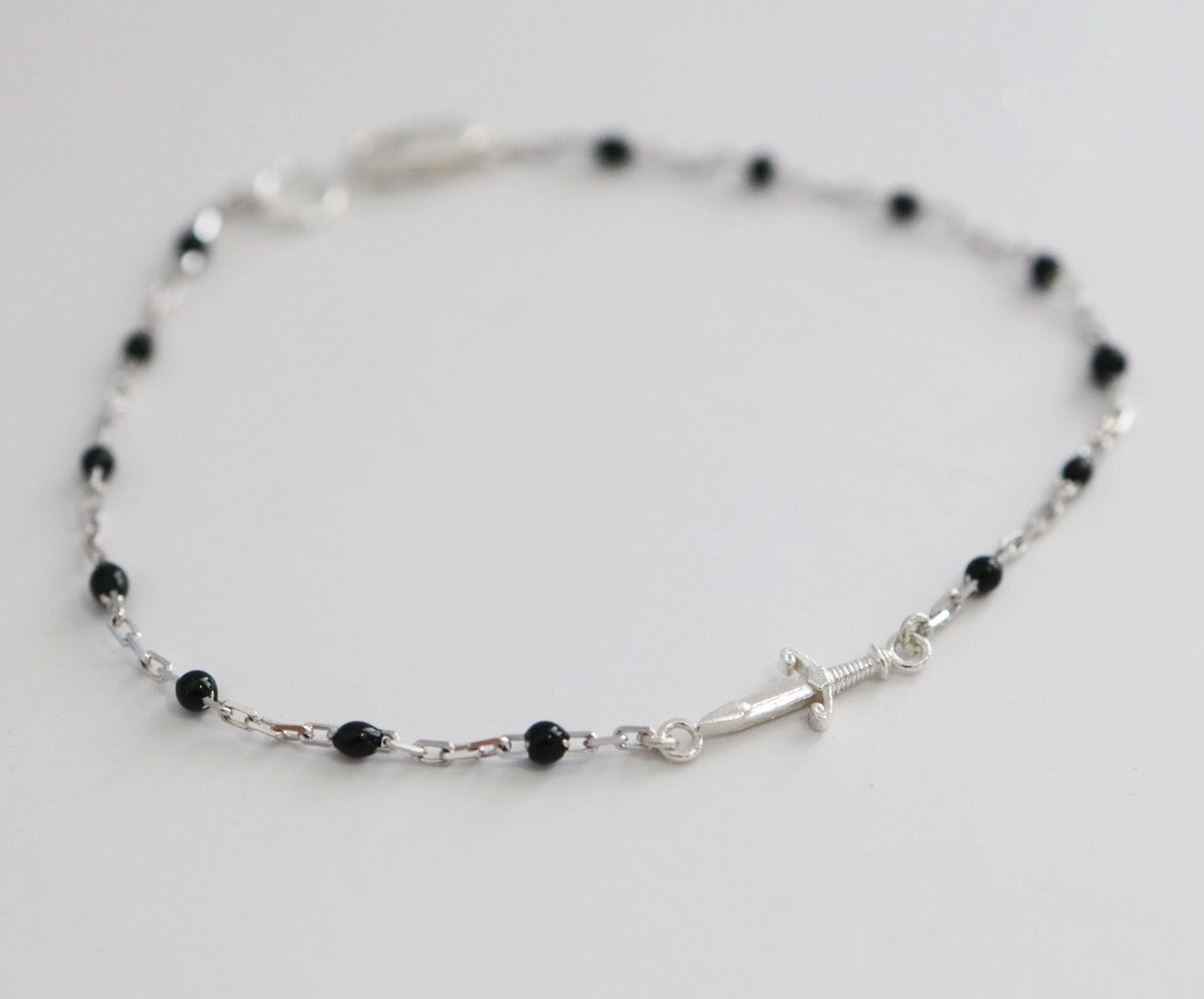 Dainty Sword Bracelet in Sterling Silver and Black Enamel