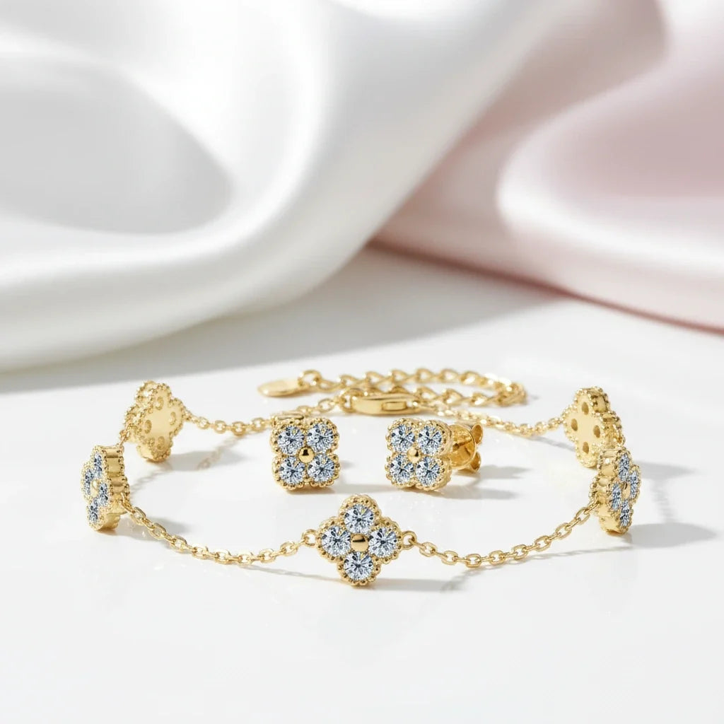 Four Clover Leaf Diamond Option Jewelry Set