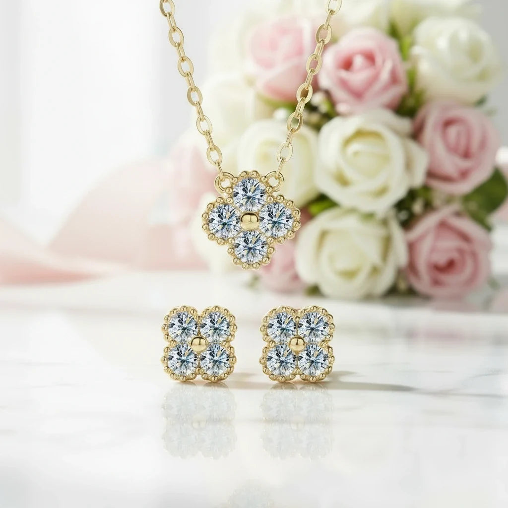 Four Clover Leaf Diamond Option Jewelry Set