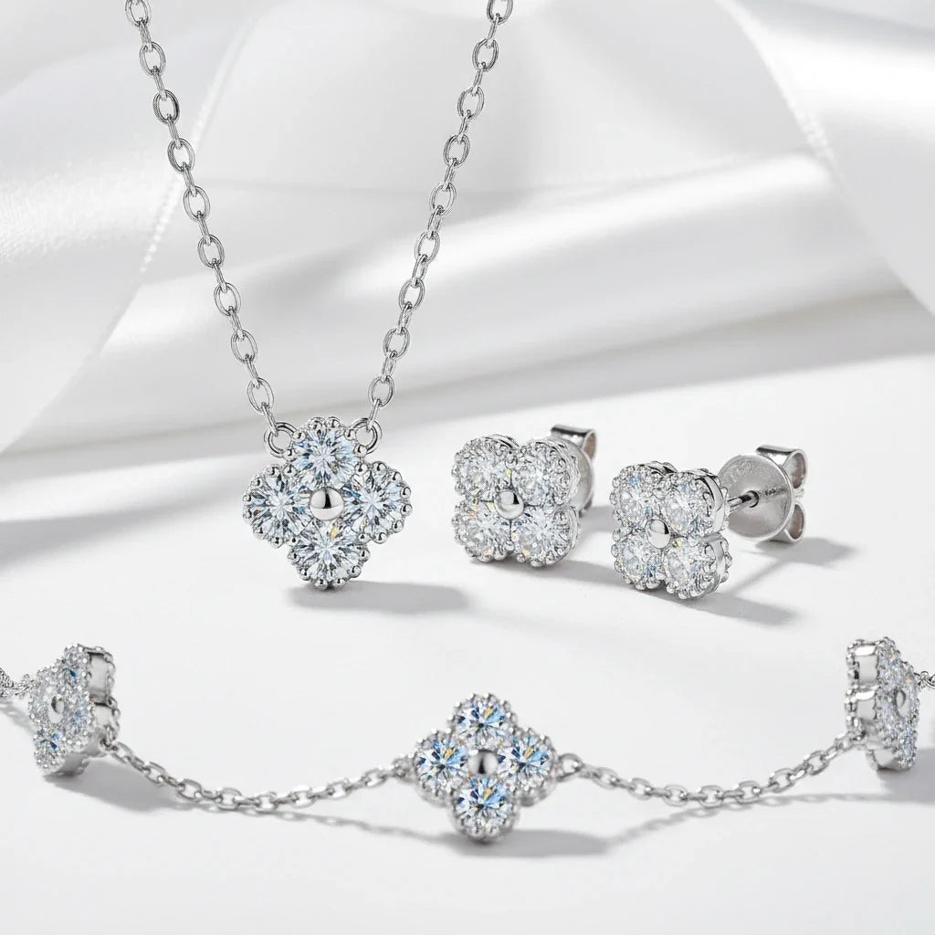 Four Clover Leaf Diamond Option Jewelry Set