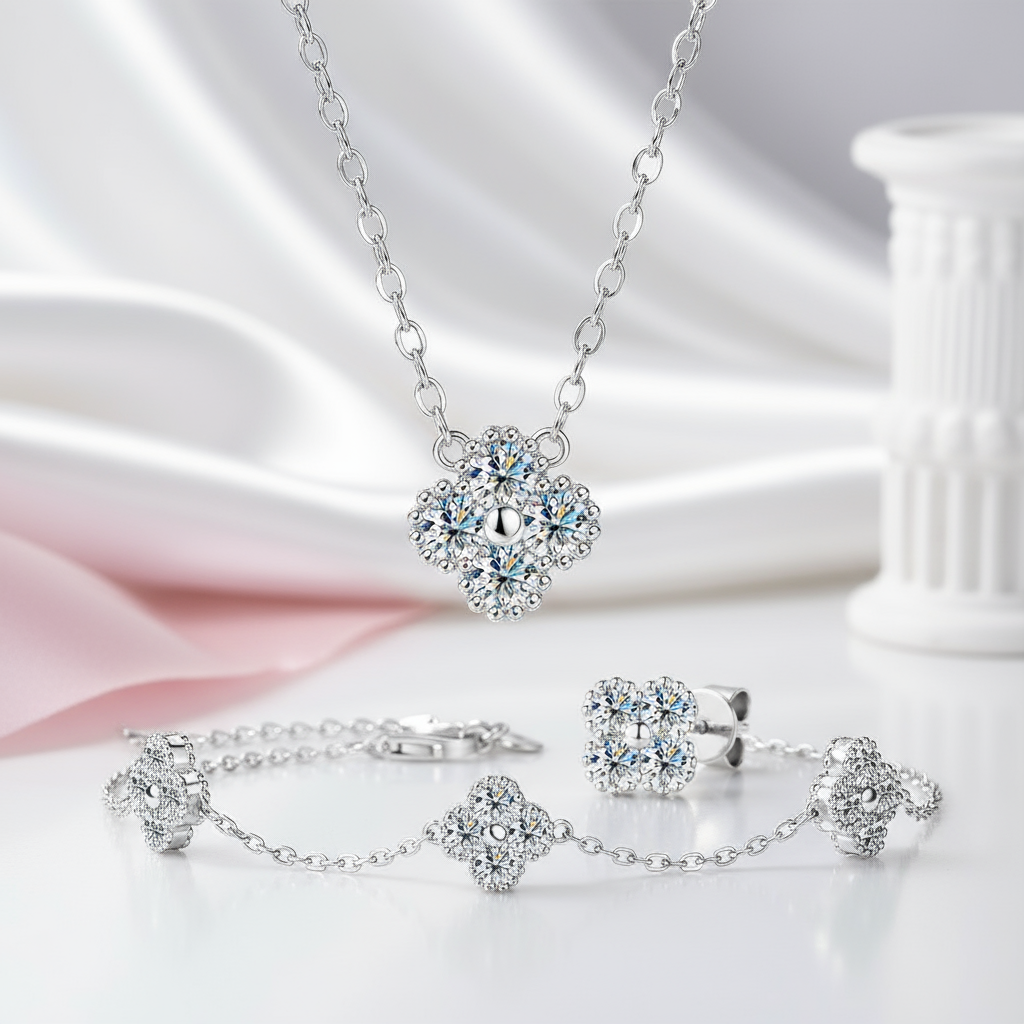 Four Clover Leaf Diamond Option Jewelry Set