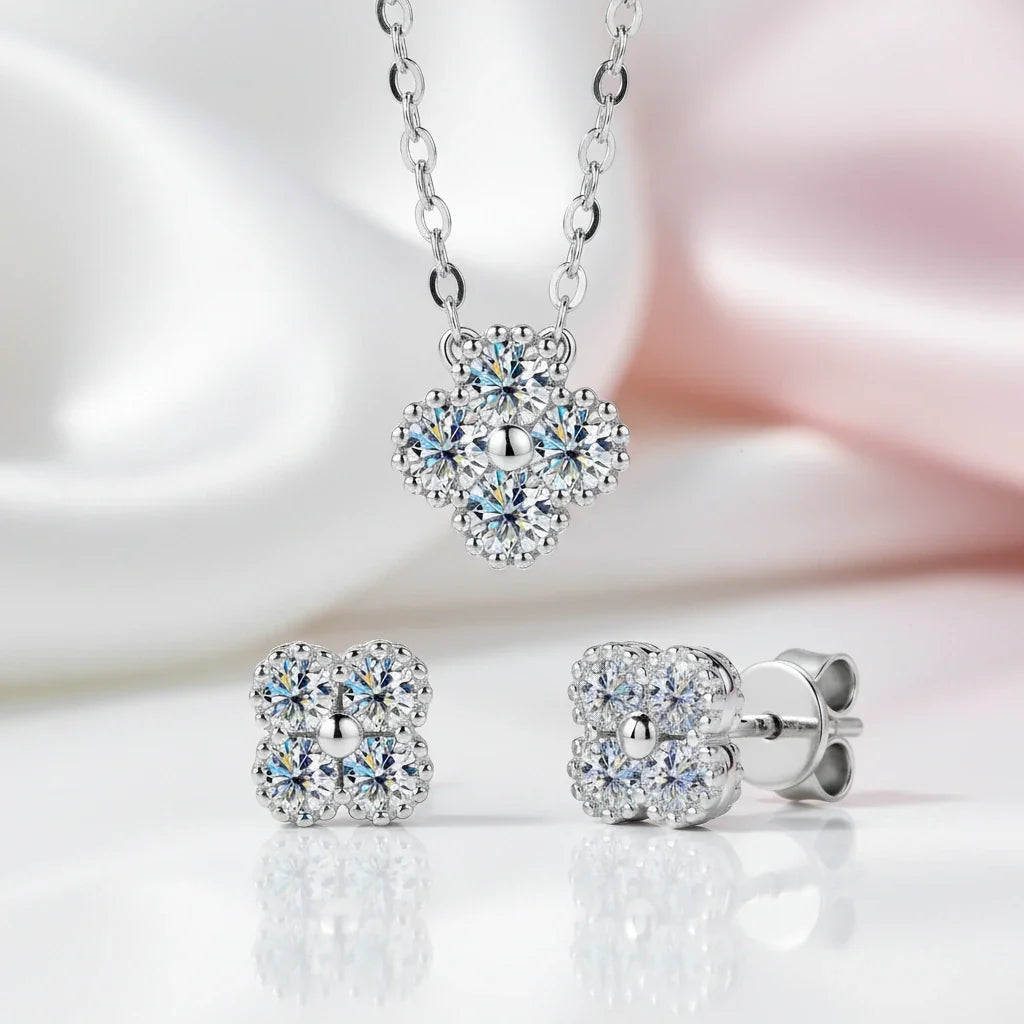 Four Clover Leaf Diamond Option Jewelry Set