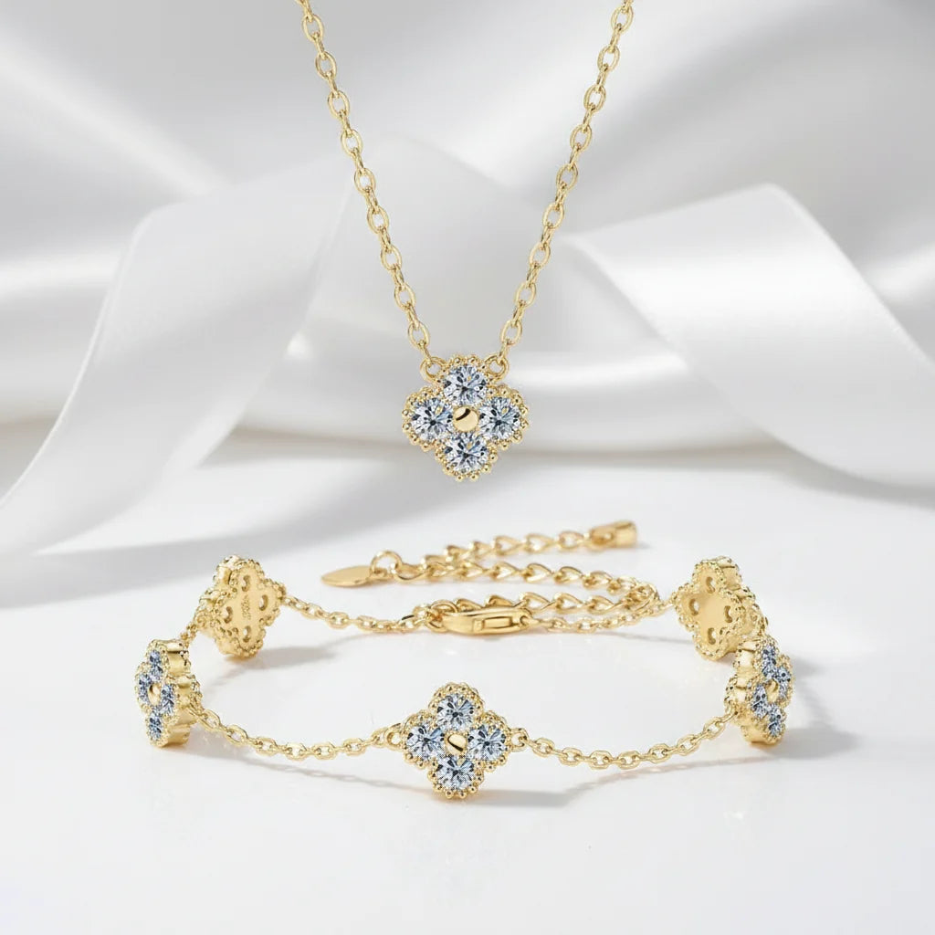 Four Clover Leaf Diamond Option Jewelry Set