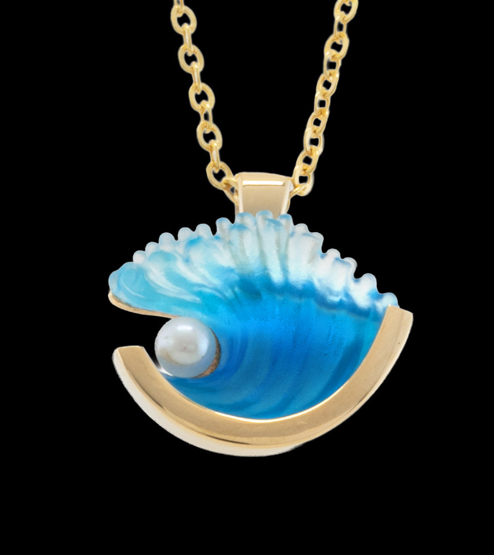 14k Yellow Gold and Pearl Medium Mid Wave Pendant