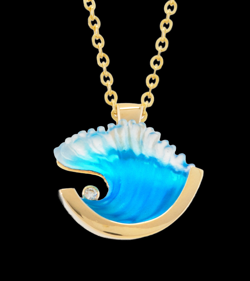 14k Yellow Gold and Diamond Medium Mid Wave Pendant