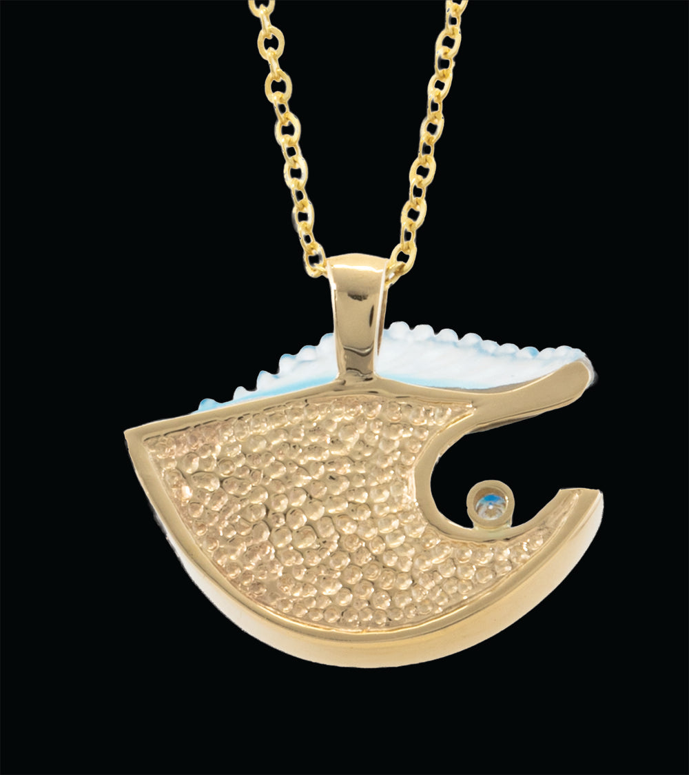 14k Yellow Gold and Diamond Large Mid Wave Pendant