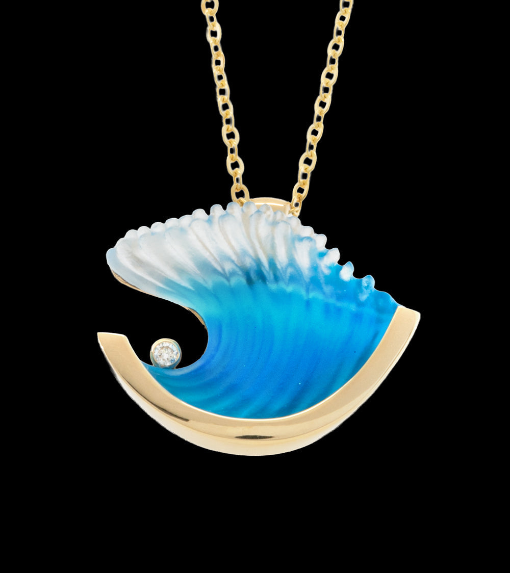 14k Yellow Gold and Diamond Large Mid Wave Pendant