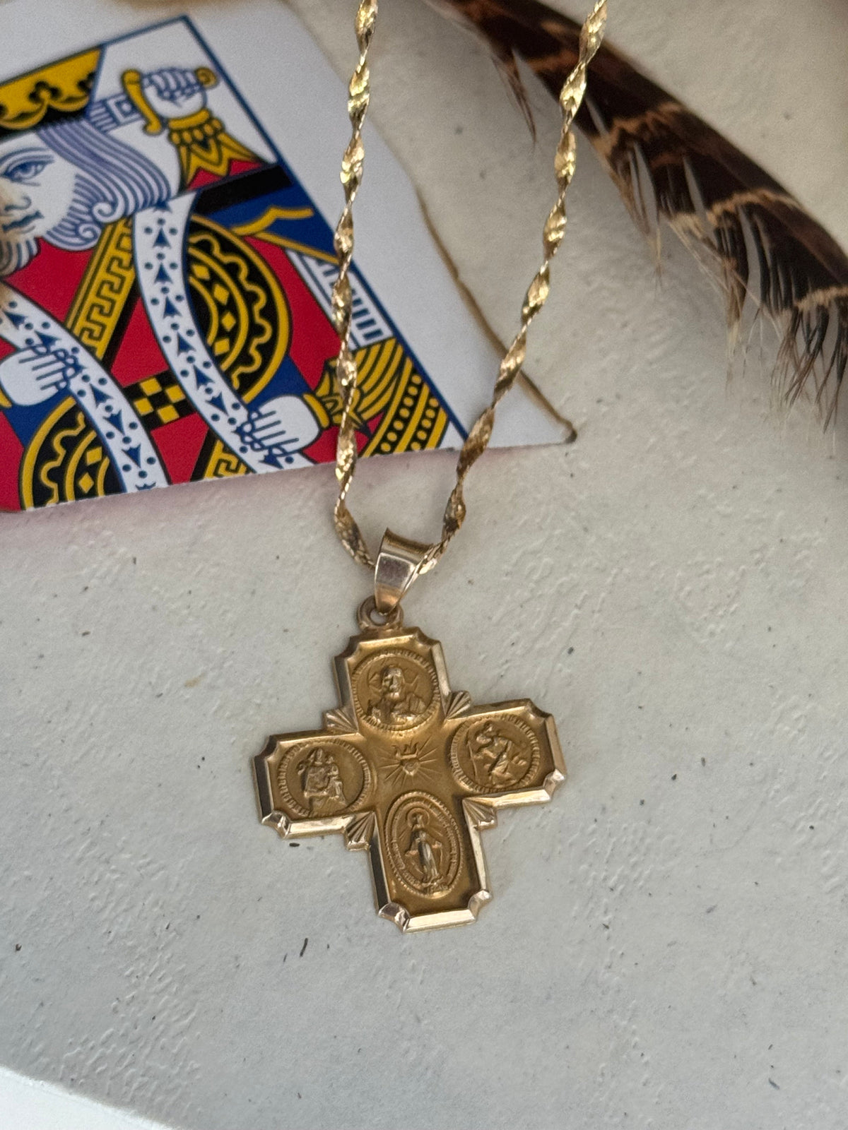 Vintage 14k Gold Sculptural Catholic 4-Way Cross