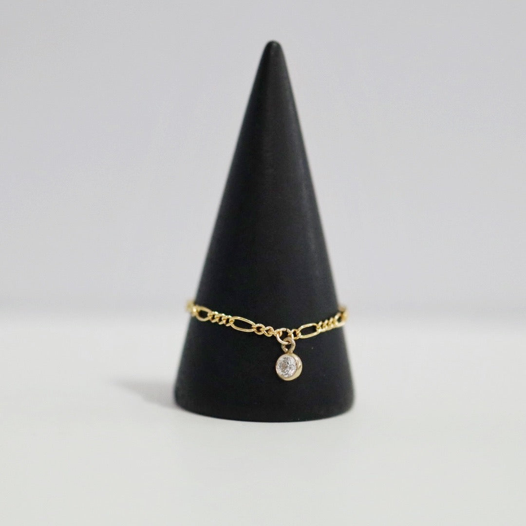 Figaro Chain Ring with CZ Gemstone in 14 Karat Gold Fill
