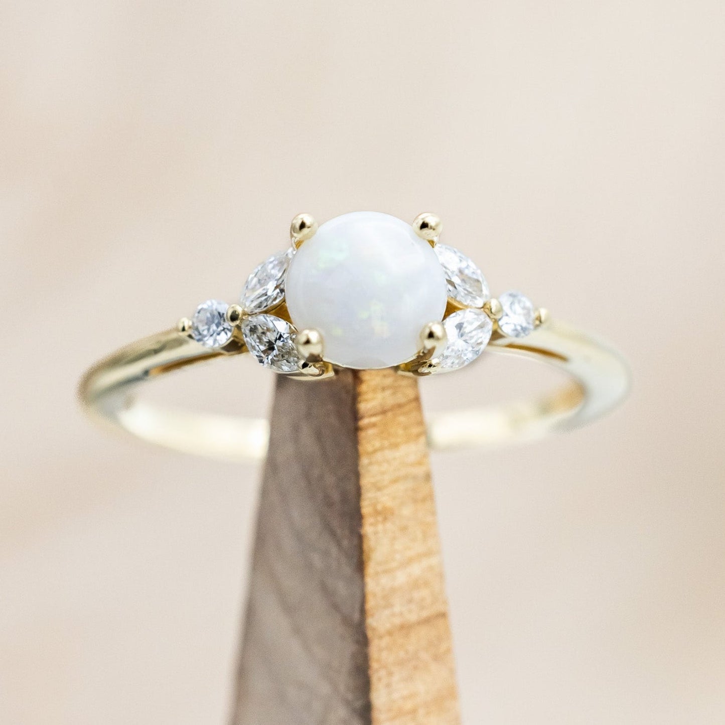 "Blossom" - Cabochon Cut Opal Engagement Ring With Diamond Accents