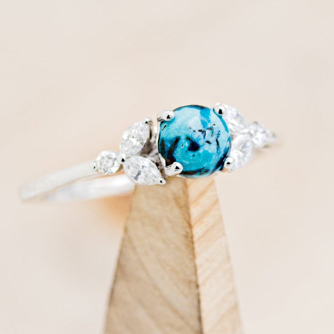 "Blossom" - Cabochon Cut Turquoise Engagement Ring With Diamond Accents