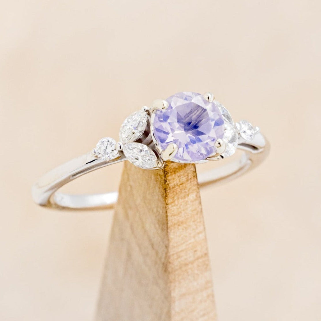 "Blossom" - Round Cut Lavender Quartz Engagement Ring With Diamond Accents
