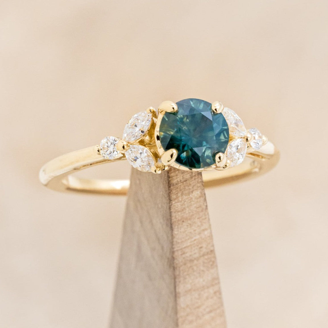 "Blossom" - Round Cut Montana Sapphire Engagement Ring With Diamond Accents
