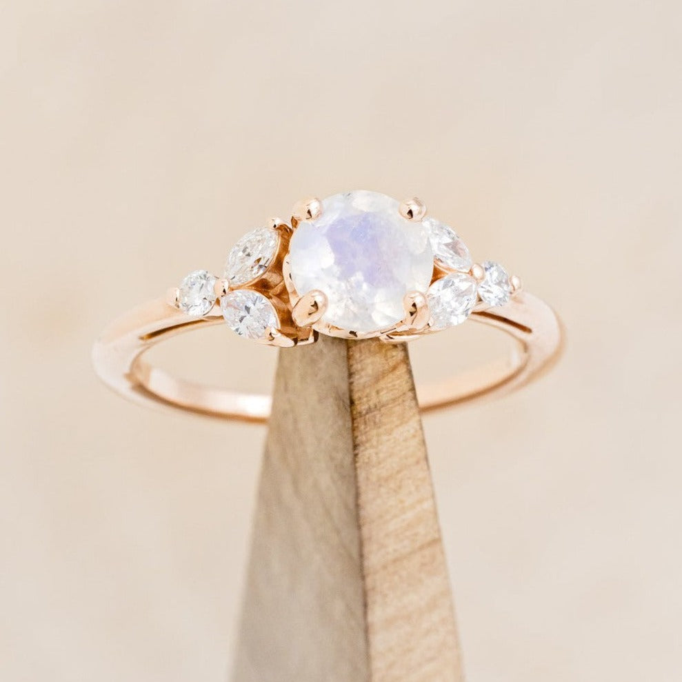 "Blossom" - Round Cut Moonstone Engagement Ring With Diamond Accents