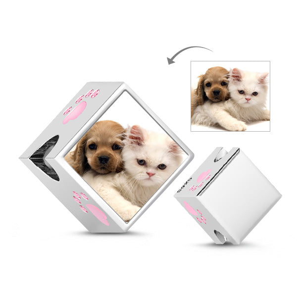 Gnoce Little Paw Print Photo Charm Platinum-plated Silver Blend