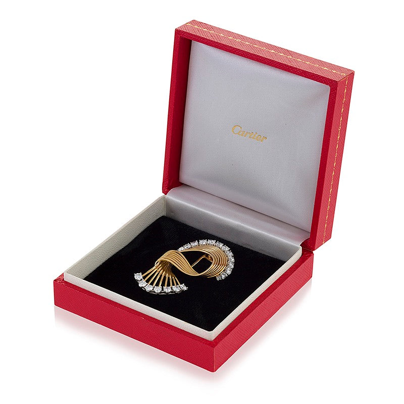 Cartier Paris Gold and Diamond Swirl Brooch