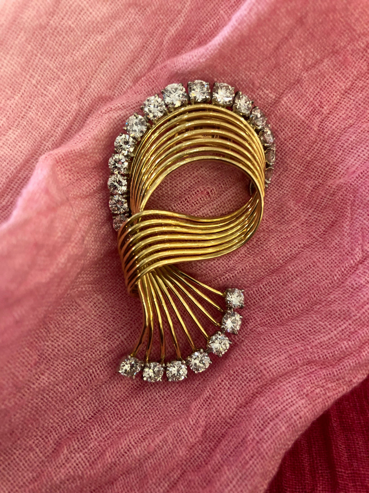 Cartier Paris Gold and Diamond Swirl Brooch
