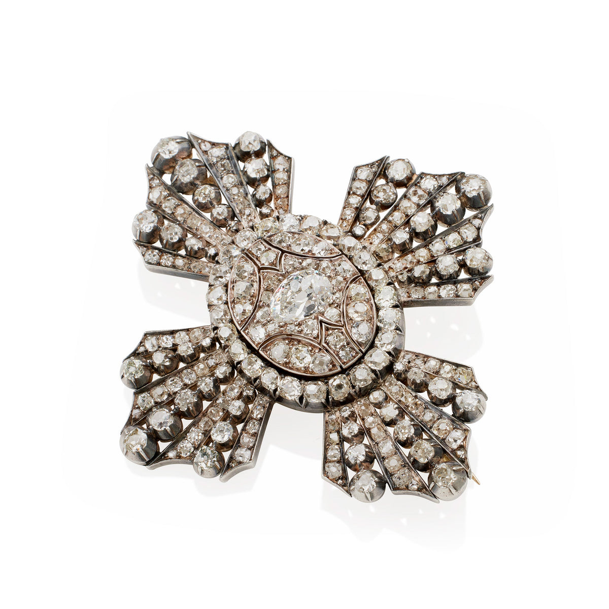 Old Mine-cut Diamond Cross Brooch