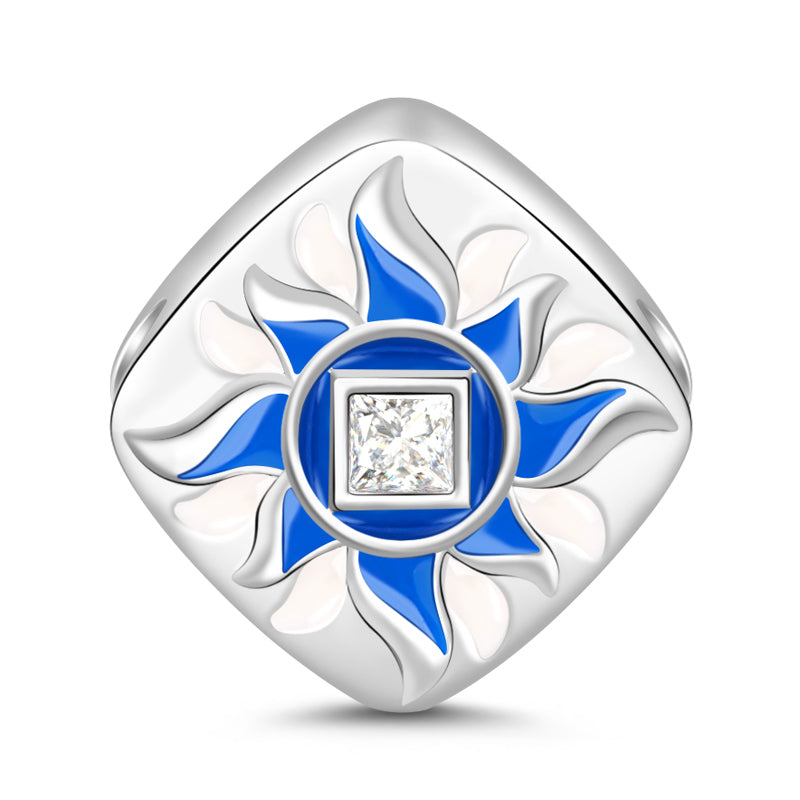 Gnoce White Blue Enamel Charm Platinum-plated Silver Blend