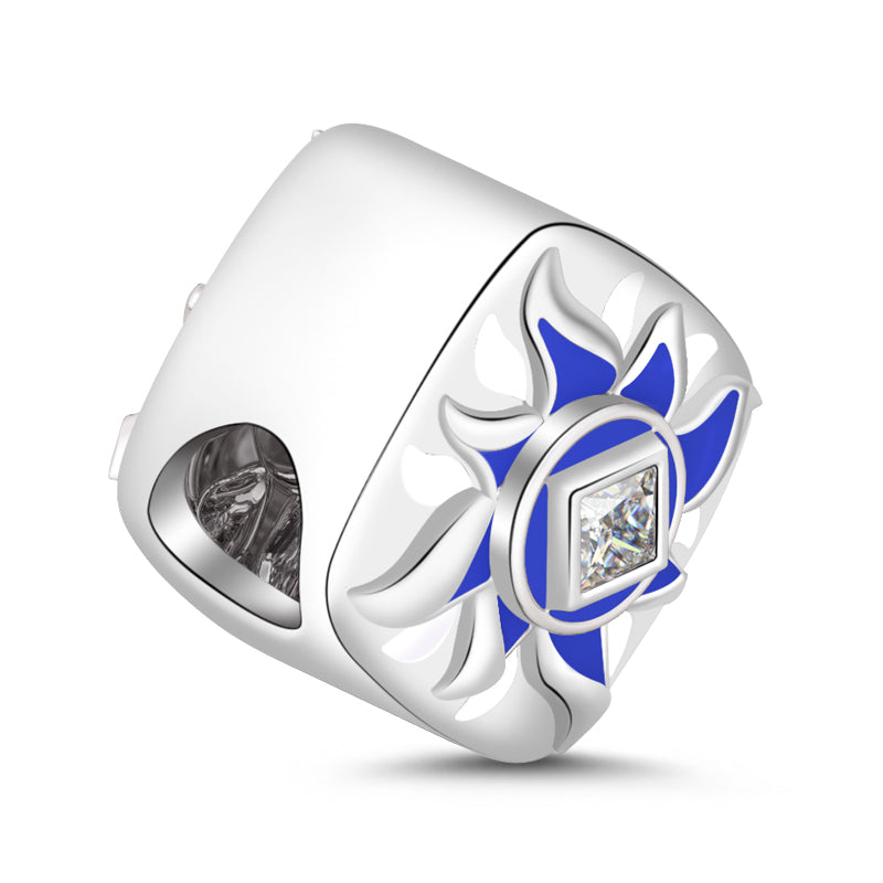 Gnoce White Blue Enamel Charm Platinum-plated Silver Blend