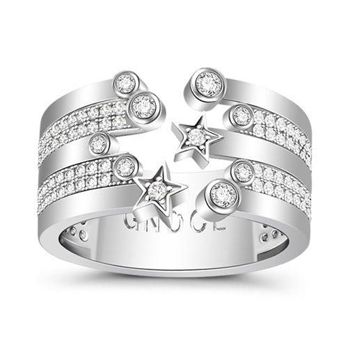 Gnoce Stars Open Ring Clear CZ Stones Platinum-plated Silver Blend