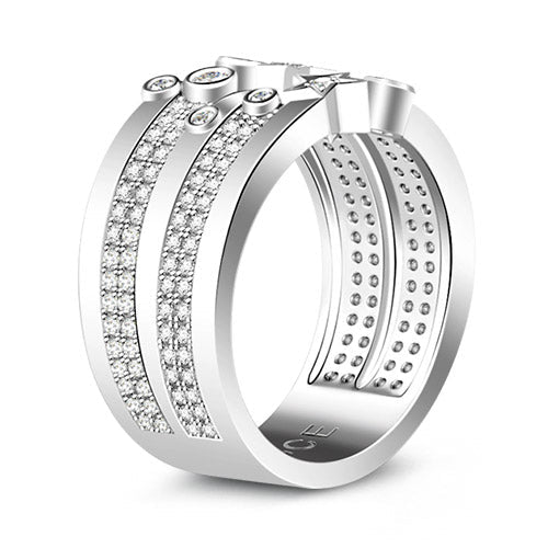 Gnoce Stars Open Ring Clear CZ Stones Platinum-plated Silver Blend