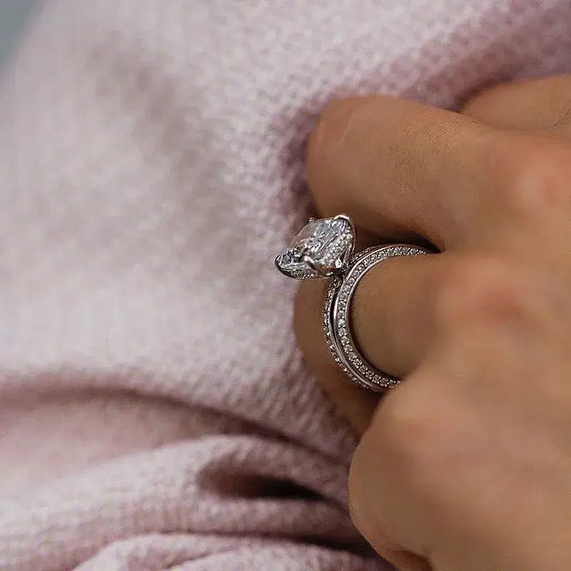Radiant Cut White Gold Plated 925 Sterling Silver Ring Set with Cubic Zirconia Classic Wedding Ring Set