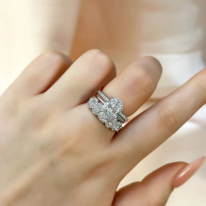 Majestic Oval Cut 4.0ct 3PC Ring 925 Sterling Silver Wedding Ring Set