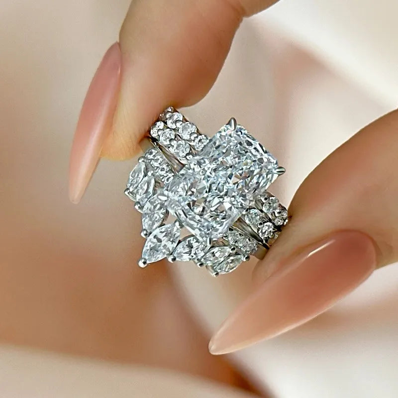 Dazzling Radiant Cut 5.0ct 3PC Ring 925 Sterling Silver Wedding Ring Set