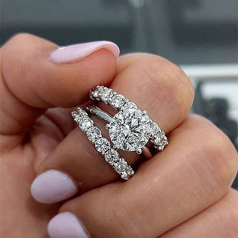 Charming Round Cut 1.0 ct 3PC Ring 925 Sterling Silver Wedding Ring Set
