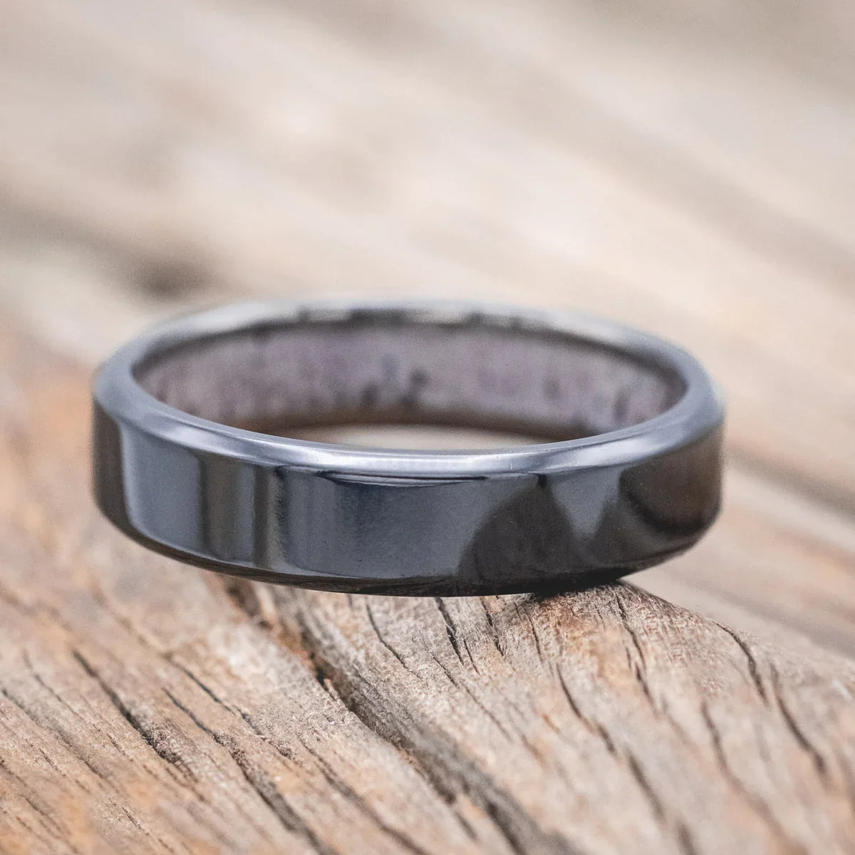 "Hyperion" - Antler Lined Wedding Ring - Black Zirconium (6mm) - Size 11