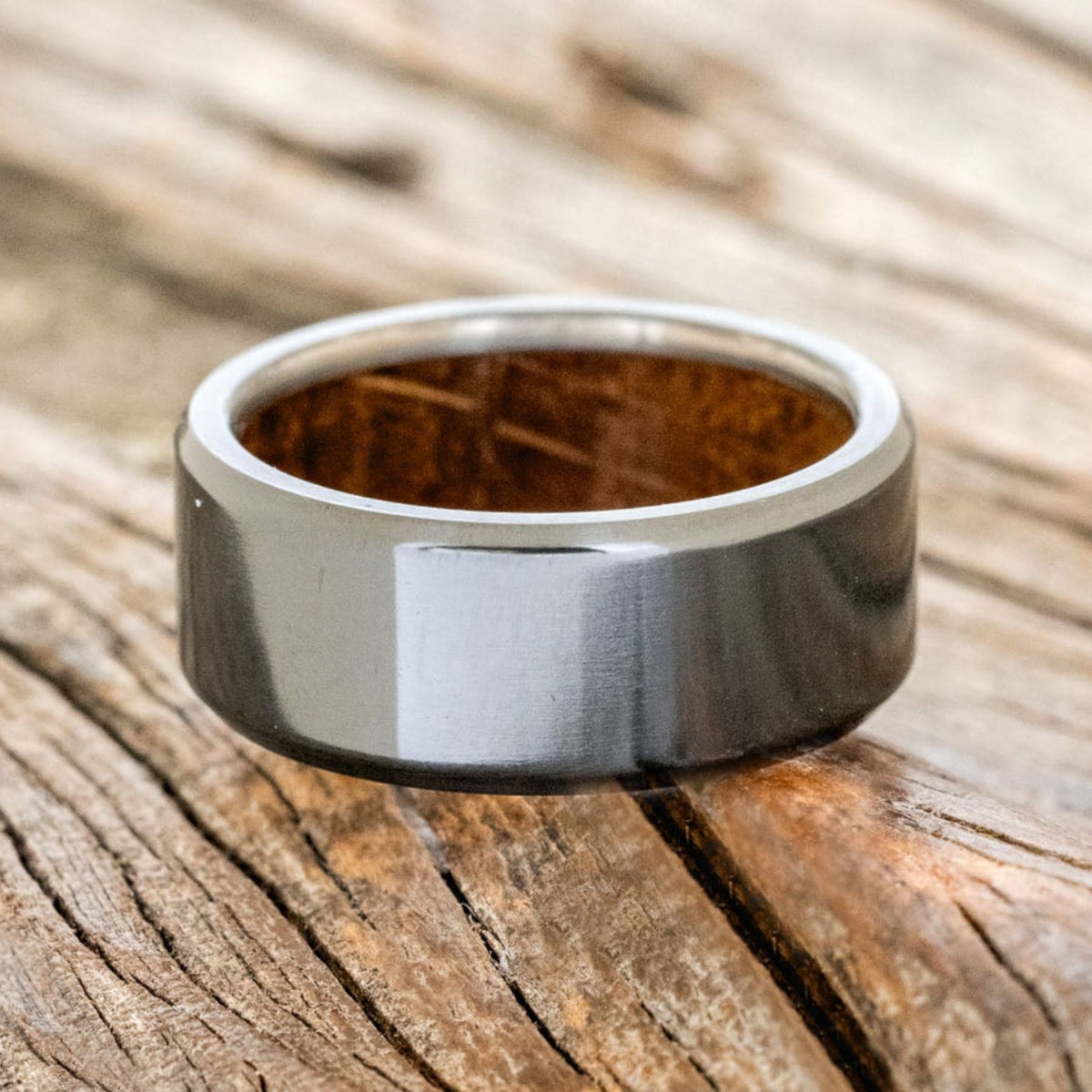 "Hyperion" - Whiskey Barrel Lined Wedding Band With Custom Finish