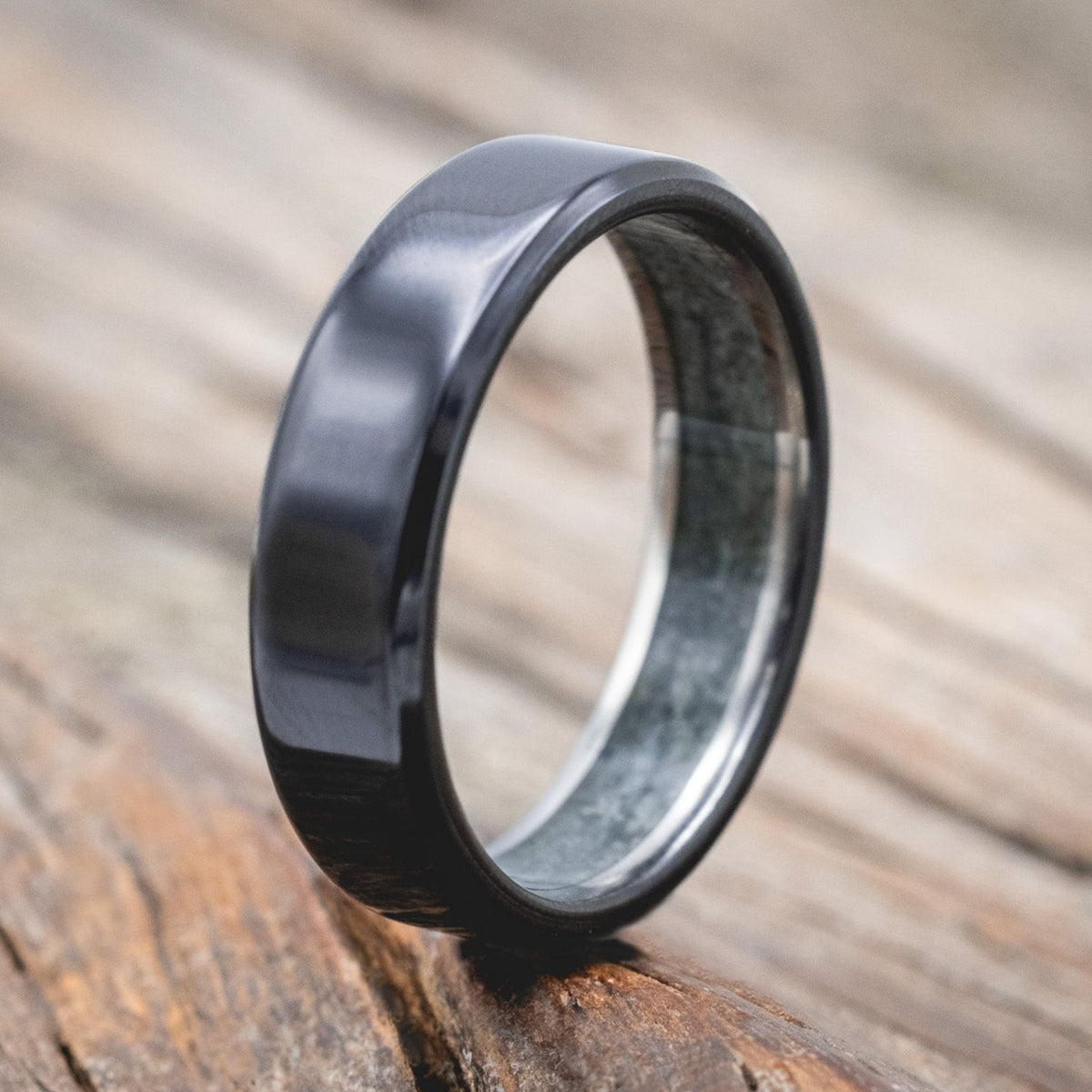 "Hyperion" - Crushed Moss Agate Lined Wedding Band With Custom Finish