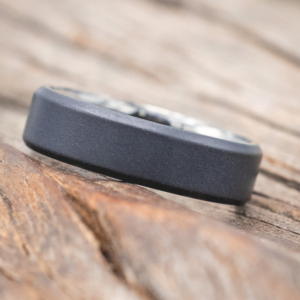 "Hyperion" - Crushed Moss Agate Lined Wedding Band With Custom Finish