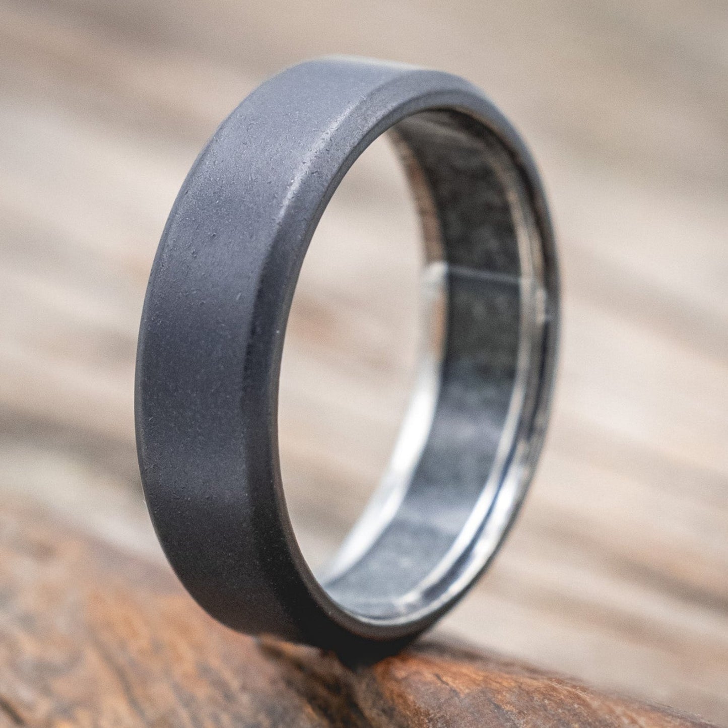 "Hyperion" - Crushed Moss Agate Lined Wedding Band With Custom Finish