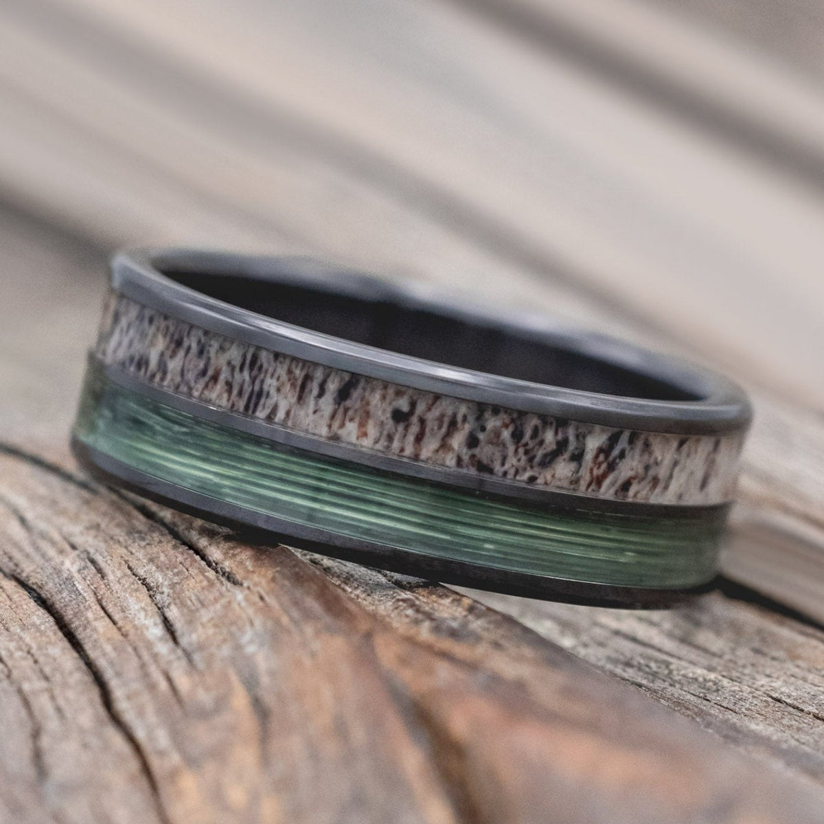 "Dyad" - Antler & Fishing Line Wedding Band