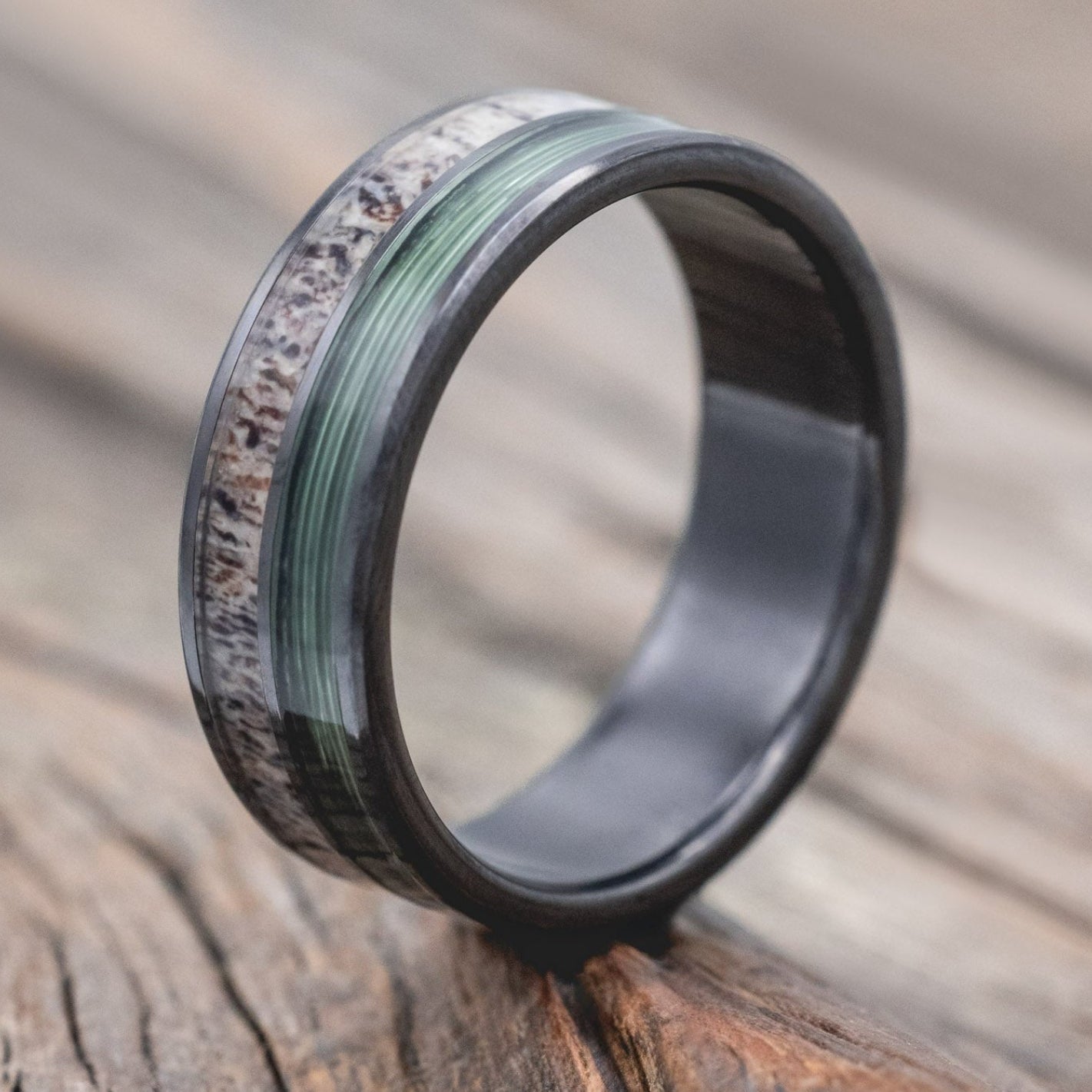 "Dyad" - Antler & Fishing Line Wedding Band