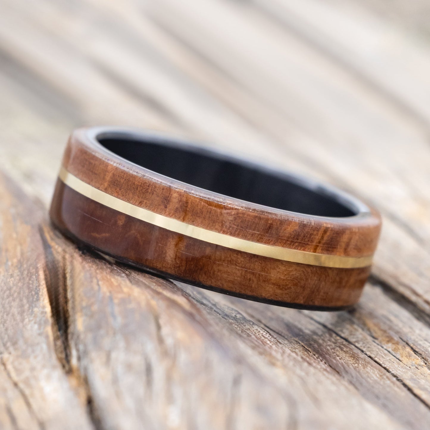 "Golden" - Redwood & 14K Gold Inlay Wedding Band